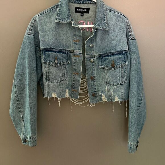 Kittenish Babe Cropped Denim Jacket Woman’s Small - Picture 7 of 8